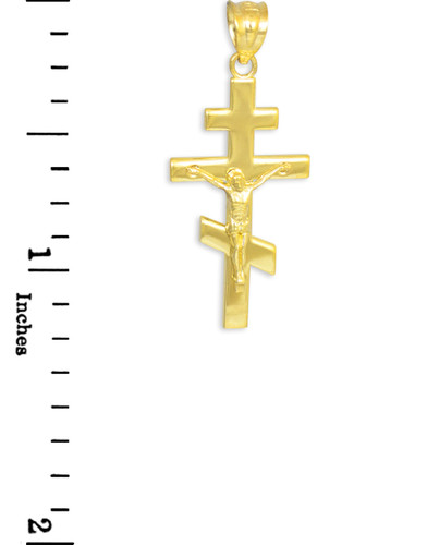 Gold Russian Orthodox Crucifix Pendant