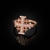 Rose Gold Jerusalem Cross Diamond Ring