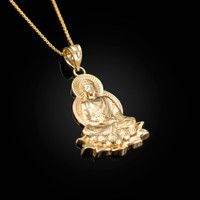 Yellow Gold Lotus Buddha Yoga Pendant Necklace