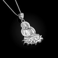 White Gold Lotus Buddha Yoga Pendant Necklace
