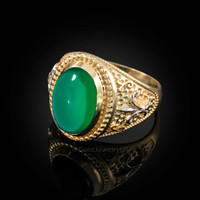 Two-Tone Yellow Gold Green Onyx Fleur-De-Lis Gemstone Ring