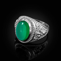 White Gold Green Onyx Fleur-De-Lis Gemstone Ring