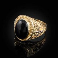Two-Tone Yellow Gold Black Onyx Fleur-De-Lis Gemstone Ring