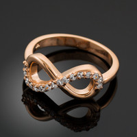 Solid Rose Gold Clear CZ Infinity Ring