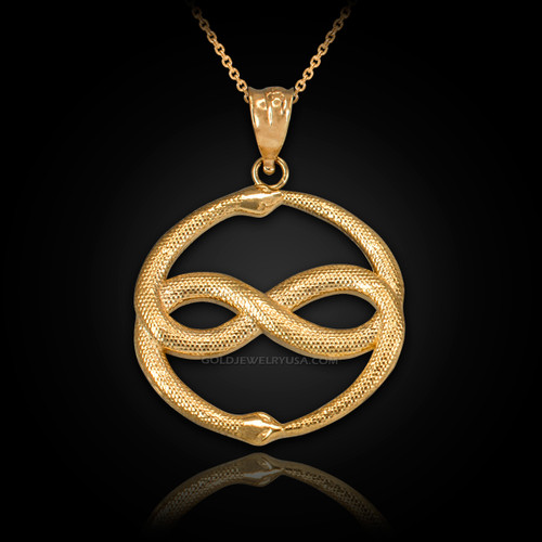 Yellow Gold Double Ouroboros Infinity Snakes Pendant Necklace