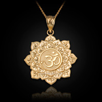 Yellow Gold Om Lotus Mandala Pendant Necklace