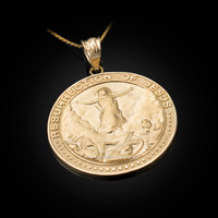 Yellow Gold Resurrection of Jesus Round Medallion Pendant Necklace