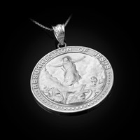 White Gold Resurrection of Jesus Round Medallion Pendant Necklace