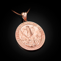 Rose Gold Resurrection of Jesus Oval Medallion Pendant Necklace