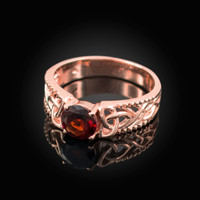 Rose Gold Celtic Knot Garnet Gemstone Ring