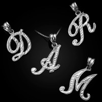 White Gold Sparkle-Cut Letter Initial Script Pendant Necklace
