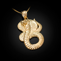 Yellow Gold King Cobra Snake Pendant Necklace
