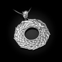 White Gold Ouroboros Dragon Pendant Necklace