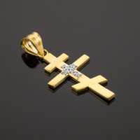Diamond Studded Gold Russian Orthodox Cross Pendant