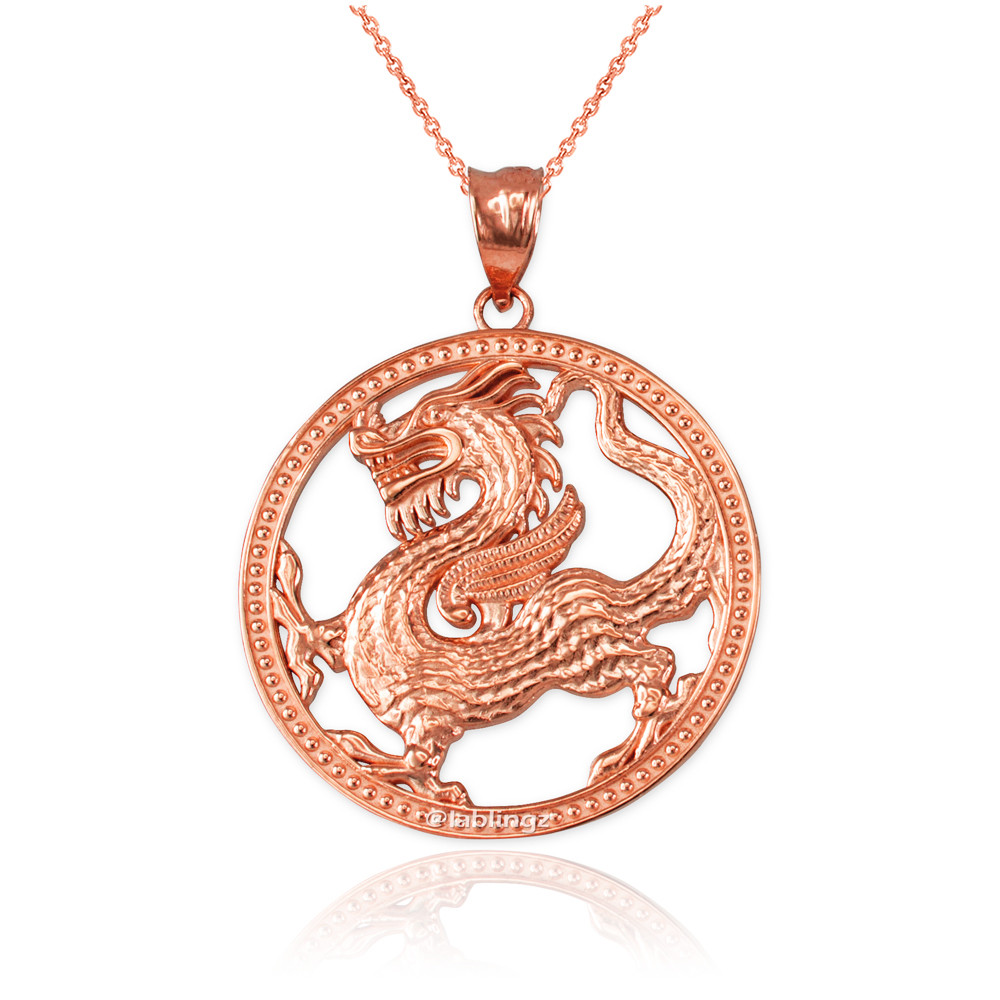 14k Solid Gold 3D Good Luck Dragon Pendant – Choose Yellow, White, Or Rose Gold – Detailed, No Stone