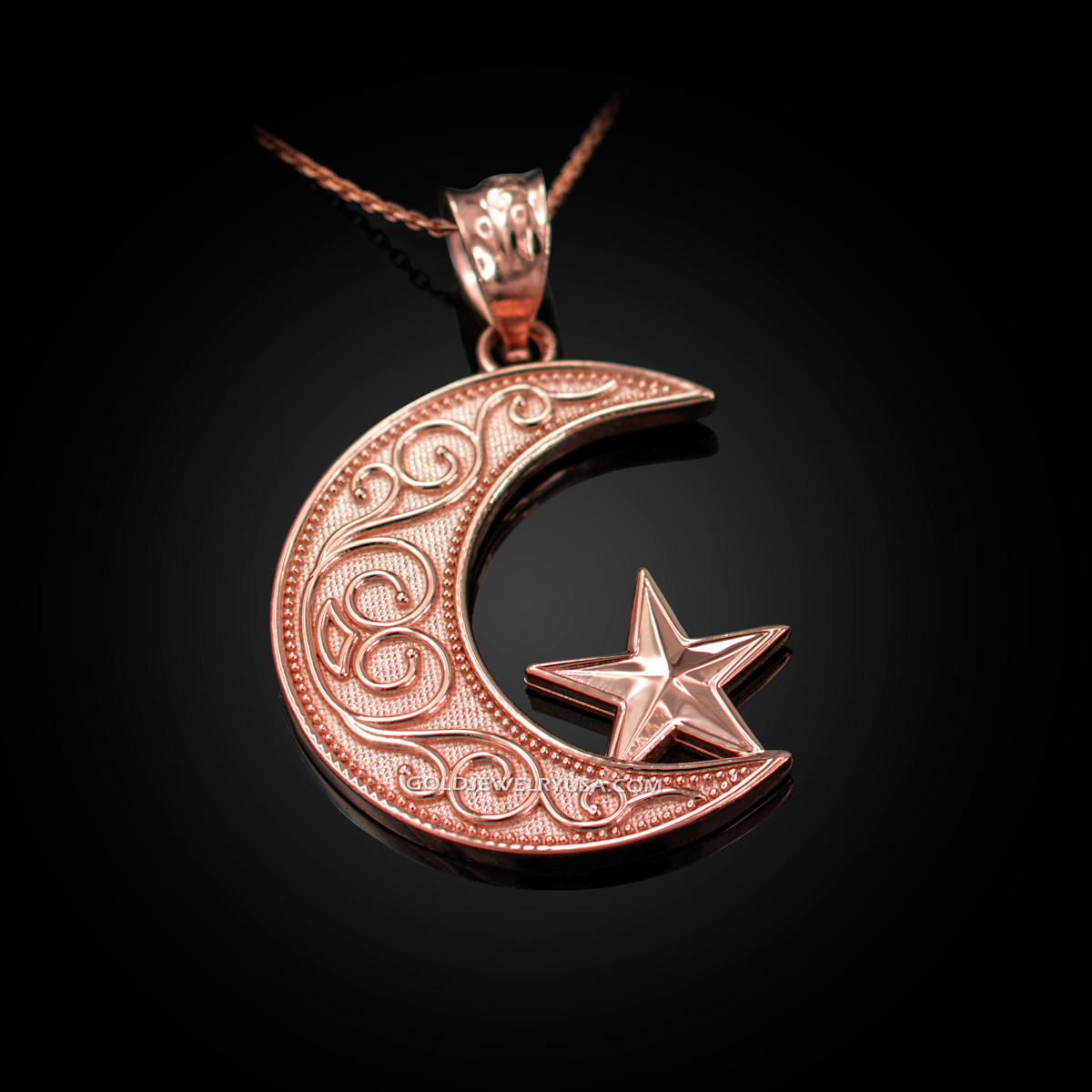 Rose Gold Islamic Crescent Moon Pendant Necklace