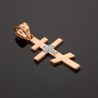 Diamond Studded Rose Gold Russian Orthodox Cross Pendant