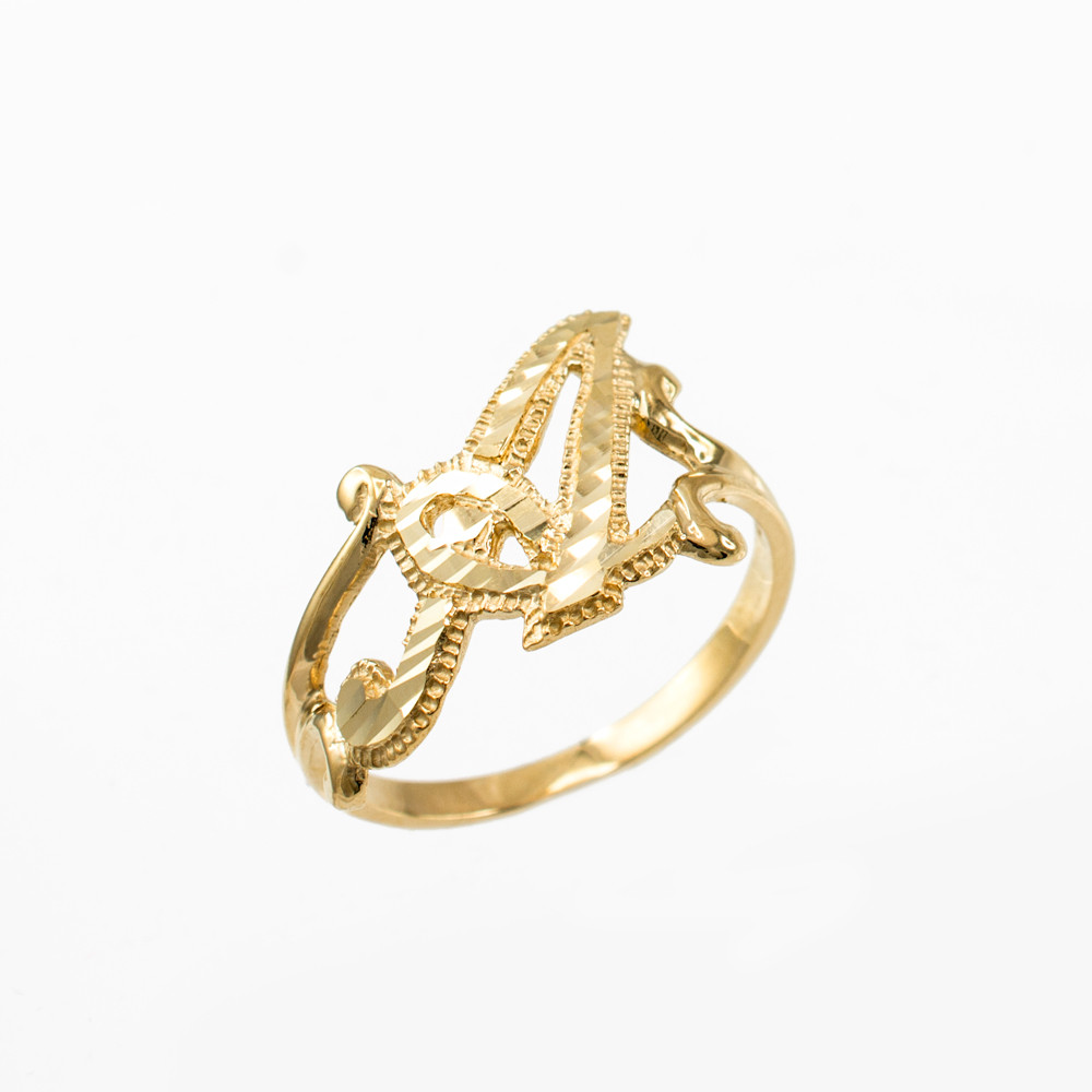 Yellow Gold Sparkle Cut Letter Initial Script Ring