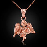 Solid Rose Gold Guardian Angel Pendant Necklace