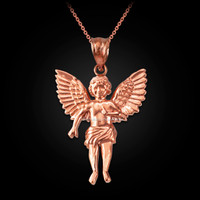 Rose Gold Cherub Guardian Angel Pendant Necklace (L)