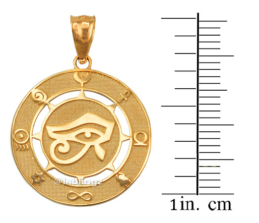 Yellow Gold Eye of Horus Good luck Amulet Pendant Necklace