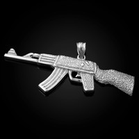 White Gold AK-47 Rifle Gun Pendant