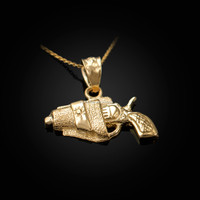 Yellow Gold Revolver Gun in Holster Charm Necklace