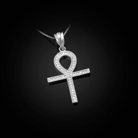 Diamond White Gold Egyptian Ankh Cross Pendant Necklace