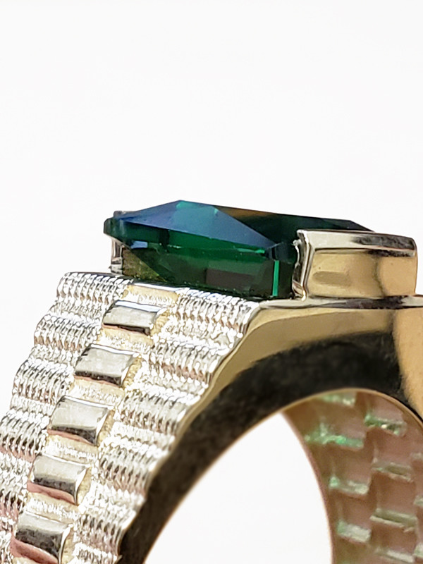 Mens Square CZ Birthstone Watchband Ring in Yellow Gold