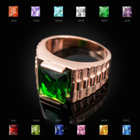 Mens Square CZ Birthstone Watchband Ring in Rose Gold