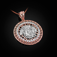 Rose Gold Medusa CZ Medallion Pendant Necklace