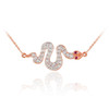14K Rose Gold Diamond Pave Serpant Snake Necklace with Ruby Accents