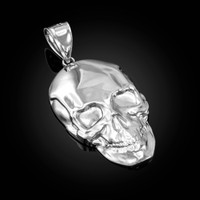 Polished White Gold Mens Skull  Pendant