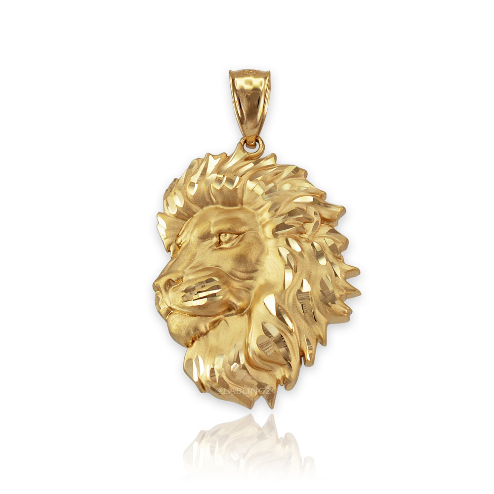 Yellow Gold Lion Face Sparkle Cut Pendant (S/L)