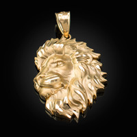 Yellow Gold Lion Face Sparkle Cut Pendant Necklace