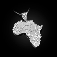 White Gold Africa Country Map Pendant Necklace