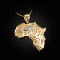 Two-Tone Yellow Gold Eye of Horus Africa Map Pendant Necklace