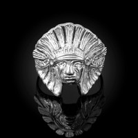 White Gold Indian Chief Ring