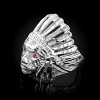 White Gold DC Indian Chief CZ Ring
