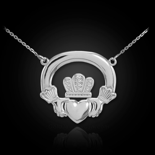 White gold claddagh necklace