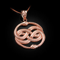 Rose Gold Double Infinity Ouroboros Snakes Pendant Necklace