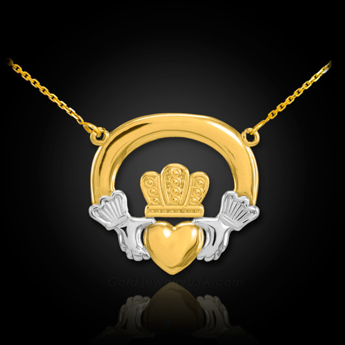 Two-tone gold claddagh necklace