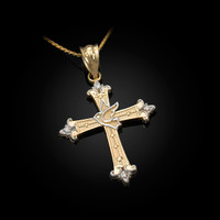 Yellow Gold Holy Spirit Dove Cross Diamond Pendant Necklace