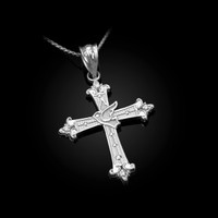 White Gold Holy Spirit Dove Cross Diamond Pendant Necklace