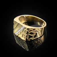 Men's CZ Accent Rectangle Nugget Ring in Yellow Gold