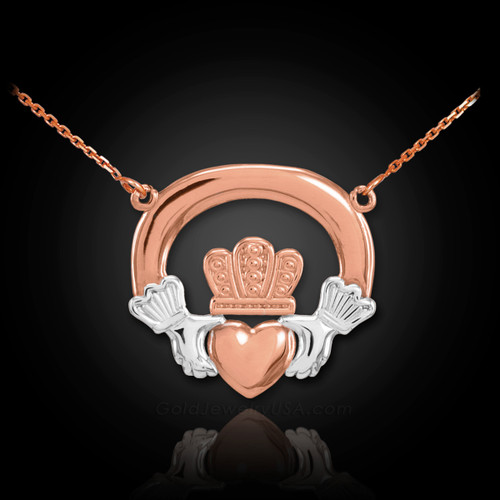 Two-tone rose gold claddagh necklace