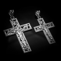 White Gold Filigree Crucifix Cross DC Pendant (S/L) 