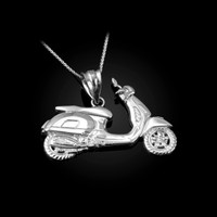 White Gold Vespa Scooter Bike Pendant Necklace