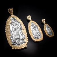 Two-Tone Yellow and White Gold Virgin Mary Pendant (S/M/L)