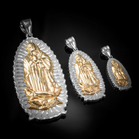 Two-Tone White and Yellow Gold Virgin Mary Pendant (S/M/L)